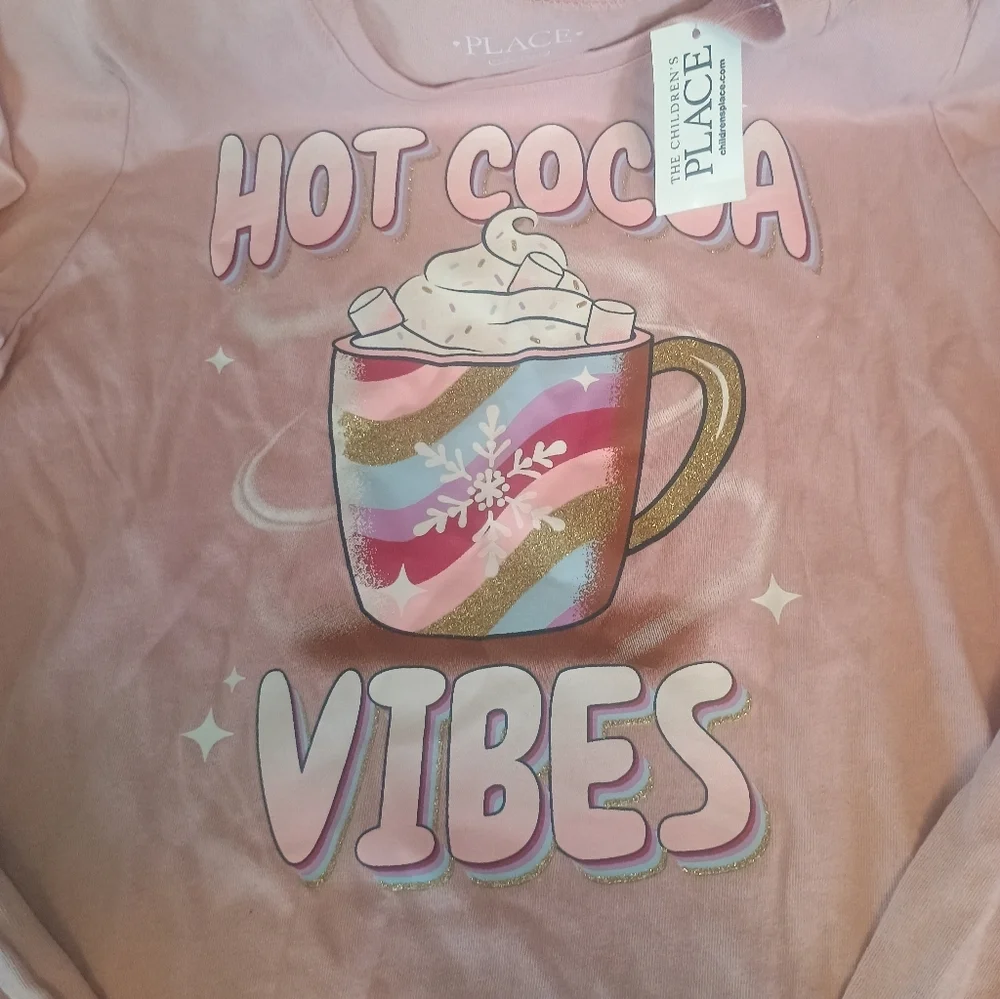 Hot Cocoa Vibes Girls Long Sleeve Graphic Tee New With Tags Large